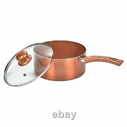 6 PCS Induction Cooking Pots Ceramic Copper Lid Saucepans Cookware Set