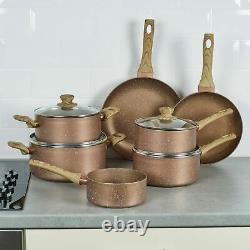 7 PCS Ceramic Coated Rose Gold Induction Cooking Pots Frying Pan Cookware Set