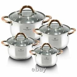 8Pc Cookware Set Stainless Steel Pot Rose Gold Handle Induction Blaumann Gourmet