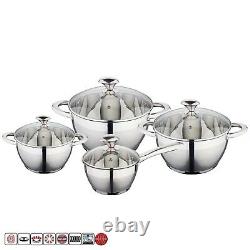 8 Pcs Induction Hob Stainless Steel Saucepan Casserole Pot Dining Cookware Set