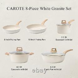 8 Pcs Kitchen Nonstick Pots and Pans Set, White Granite Induction Cookware Sets