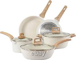 8 Pcs Kitchen Nonstick Pots and Pans Set, White Granite Induction Cookware Sets