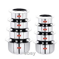 8 Pcs Stainless Steel Induction & Gas Tope Set With Lid Patila Bhagona cookware