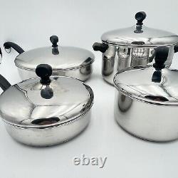 8 Piece FARBERWARE Durable Stainless Steel Pans Pots Set Cookware Vintage