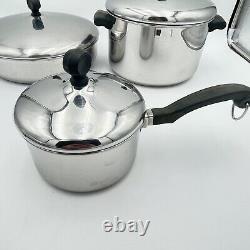 8 Piece FARBERWARE Durable Stainless Steel Pans Pots Set Cookware Vintage