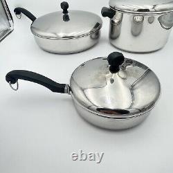 8 Piece FARBERWARE Durable Stainless Steel Pans Pots Set Cookware Vintage