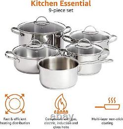 9-Piece Stainless Steel Induction Cookware Set, Silver