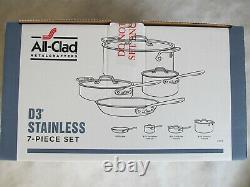 All Clad D3 18/10 Stainless Steel 7 Pc Piece Tri-Ply Cookware Set NEW