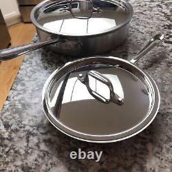 All-Clad Stainless Steel 10 & 8 Inch Frying Saute Pan Skillet Cookware + Lids