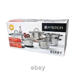 Ambition Berry Cookware Pot Set, Induction Suitable Set of 13-Stainless Steel