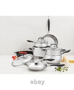 Belgique Stackable 12-Pc. Stainless Steel Cookware Set Silicone Grip Handles