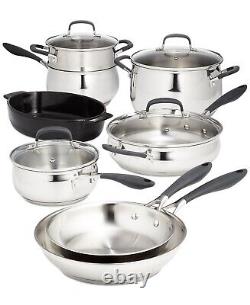 Belgique Stackable 12-Pc. Stainless Steel Cookware Set Silicone Grip Handles