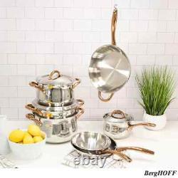 BergHOFF Ouro Cookware Set 11 Piece, Stainless Steel With Gold Handles