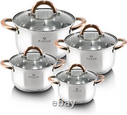 Blaumann Gourmet 8Pc Cookware Set Stainless Steel Pot Rose Gold Handle Induction