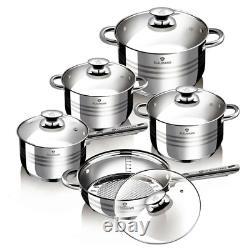 Blaumann Stainless Steel 10pc NonStick Cookware Set Pot Fry Pan Lid Induction UK