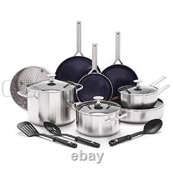 Blue Diamond Cookware Tri-Ply Stainless Steel Ceramic Nonstick 15 Piece Cookw
