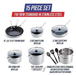 Blue Diamond Cookware Tri-Ply Stainless Steel Ceramic Nonstick 15 Piece Cookw