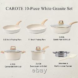 CAROTE Pots and Pans Set Nonstick, White Granite Induction Kitchen Cookware Sets