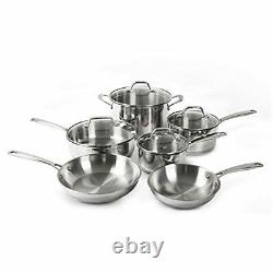 CH-SSCO6 10-Piece Tri-ply Stainless Steel Pots and Pans Cookware Set Silver