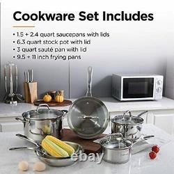 CH-SSCO6 10-Piece Tri-ply Stainless Steel Pots and Pans Cookware Set Silver