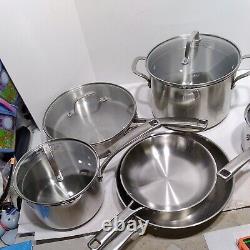 Calphalon Stainless Steel 10pc Cookware Set Even Heating Pre Owned Lids Clean