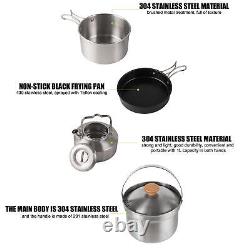 Camping Cookware Kit 4pcs Backpacking Cooking Set Stainless Steel Outdoor Pots
