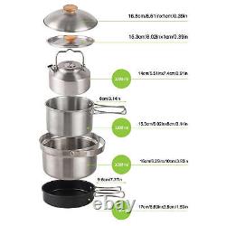 Camping Cookware Kit 4pcs Backpacking Cooking Set Stainless Steel Outdoor Pots