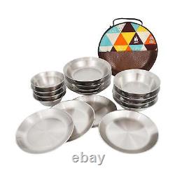 Camping Cookware Set Stainless Steel Pan Dish Plate Bowl Foods Container