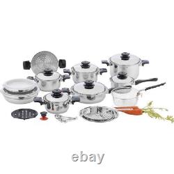 Chef's Secret 12-Element 28pc T304 Stainless Steel Waterless Cookware With Knob
