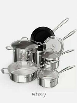 Ciwete 10 Piece Tri-Ply Stainless Steel Cookware Set Pots and Pans New