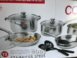 Cooks Stainless Steel 12-Pc. Cookware Set Glass Lids with Steam Vents