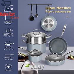 Cookware 5pc Non-Stick Pots Pans Set Lid Steamer Sauce Fry Saute Stainless Steel