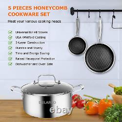 Cookware Nonstick Pots and Pans Set Stainless Steel, 5Pcs Kitchen Cookware Even