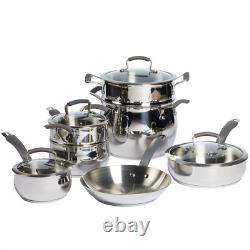 Cookware Set 11-Piece Non-Stick Stainless Steel Silver with Glass Lid