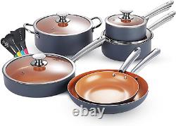 Cookware Set 14Pcs Non-Sick Pots and Pans Set Ceramic Coating Frying Pan Grill P