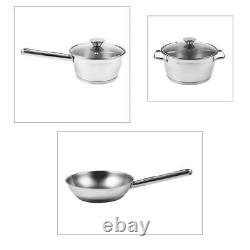 Cookware Set 3 Casserole Pans Triple Layer Base All Hob types & Oven Safe Silver