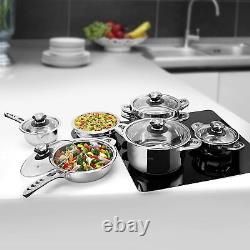 Cookware Set Saucepan Frying Pan Pot Stainless Steel Glass Lid, Salad Bowl, Steam