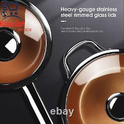 Copper Ceramic 12Pc NonStick Cookware Set Pots Frying Pans Lids Stainless Steel