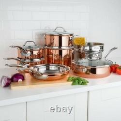 Copper Cookware Set 13 Pc Tri Ply Stainless Steel Aluminum Pots Pans Glass Lids