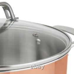 Copper Cookware Set 13 Pc Tri Ply Stainless Steel Aluminum Pots Pans Glass Lids