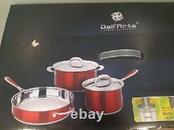 Dell'Arte Luxury Collection 5 Piece Stainless steel Cookware Set Red Saucepan