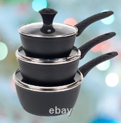 Diamond Edition Saucepan Set Cookware Pan Steel Stainless Non-Stick Lids Pots