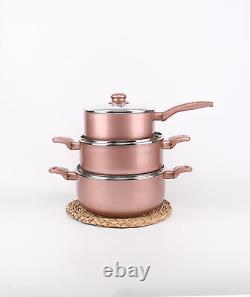 Elegant 8pc Rose Gold Cookware Set Healthier Cooking with Style