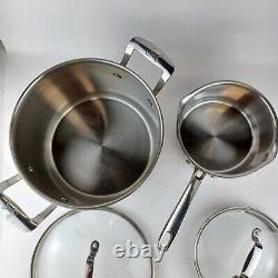 Emeril Stainless 9pc Cookware Set Frying Pans Skillet Sauce Pan Stock Pot Lids