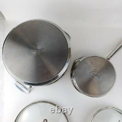 Emeril Stainless 9pc Cookware Set Frying Pans Skillet Sauce Pan Stock Pot Lids
