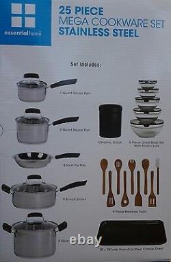 Essential Home 25-Piece Stainless Steel Cookware Set
