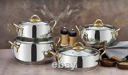 Evimsaray Sevval Series 8-piece Stainless Steel Cookware Set (Gold Handles)