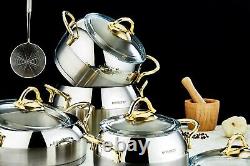 Evimsaray Venus Series 8-piece Stainless Steel Cookware Set (Gold Handles)
