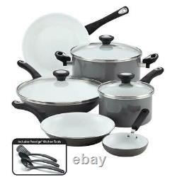Farberware Cookware Set 12-Pcs Aluminum Ceramic Nonstick Gray