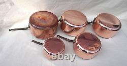 French Cookware Stainless Steel Lined Copper Set 5 Sauce Pans 1 Skillet